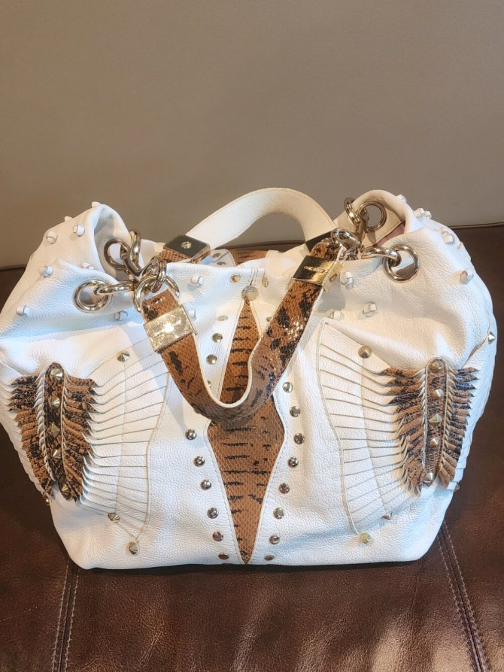Handmade Jimmy Choo purse/handbag with Italian leather and snakeskin handles